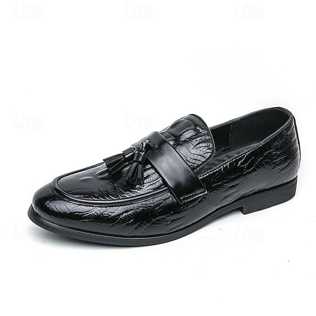 Men's Leather Loafers with Crocodile Embossed Faux Green