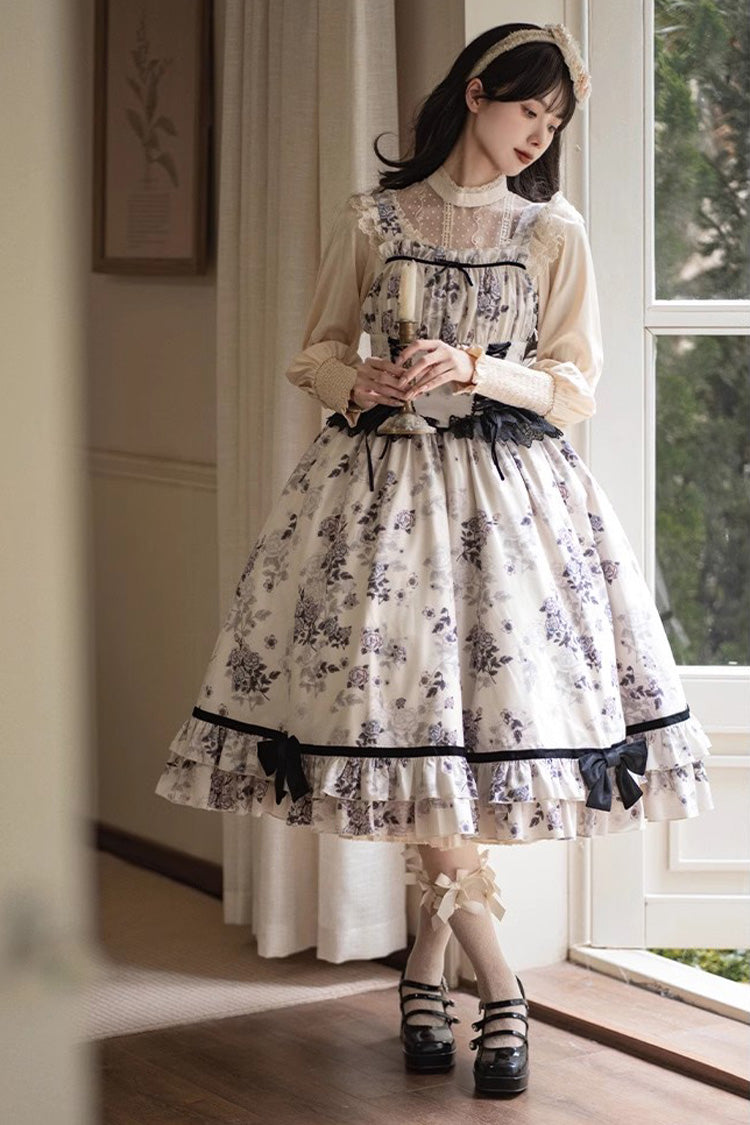 Ivory Rose Print Ruffled Dress - Elegant Princess