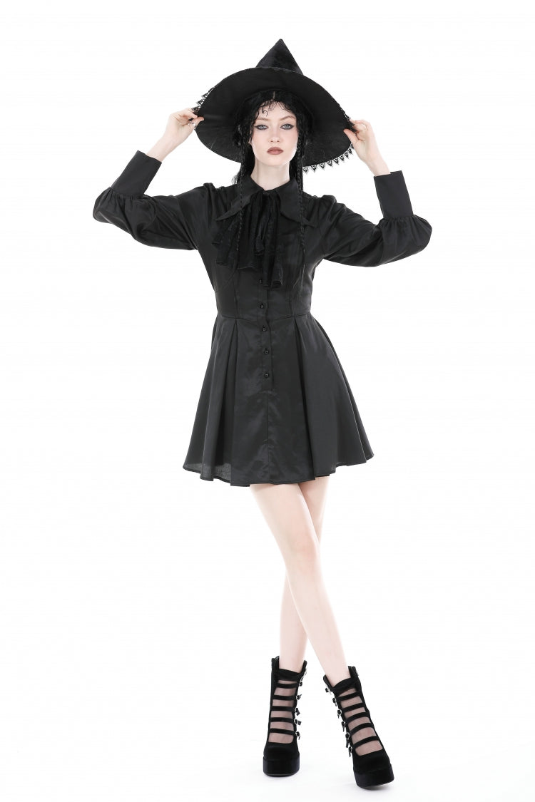 Gothic Dress with Lantern Sleeves and Necktie