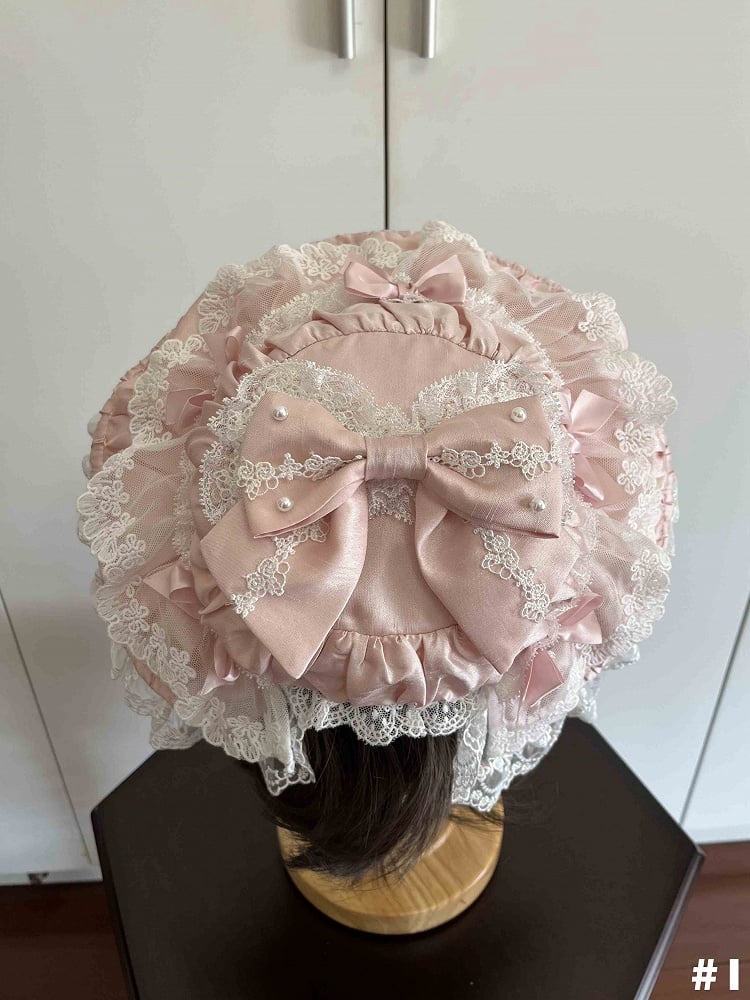 Sweet Pink Hat Decorated Bows Lolita