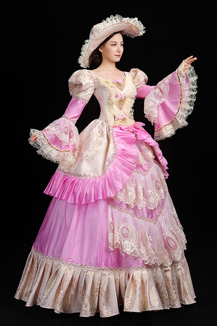 Ruffled Hollow Embroidery Victorian Gown - High Waisted Trumpet Sleeves