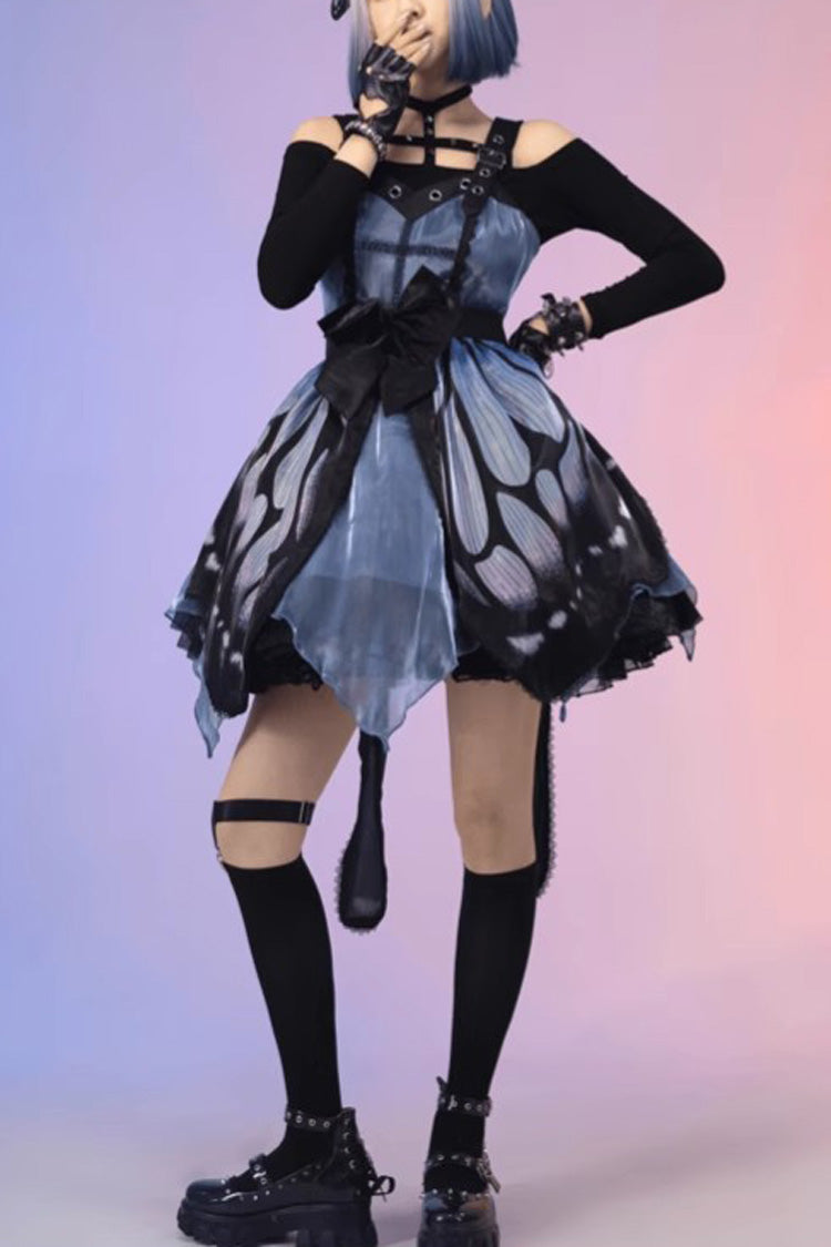 Bowknot Version Sleeveless Dress - Gothic Punk Print