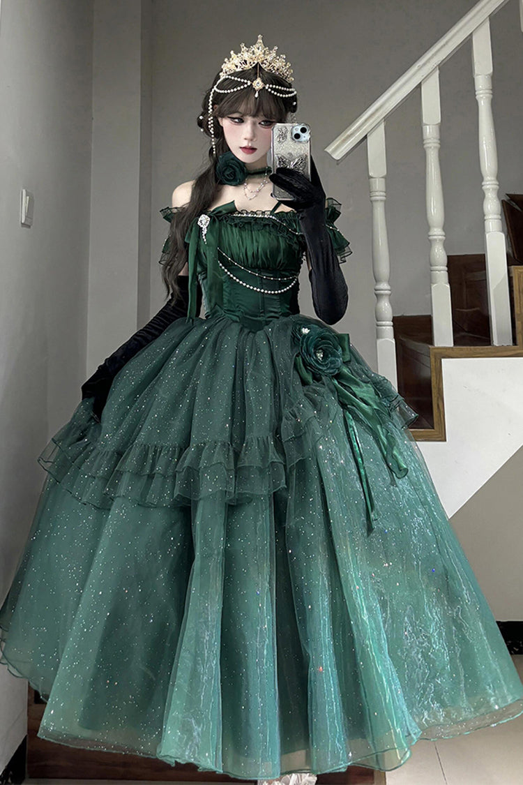 Green Off-Shoulder Sweet Elegant Princess Lolita Dress with Bow