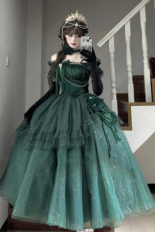Green Off-Shoulder Sweet Elegant Princess Lolita Dress with Bow