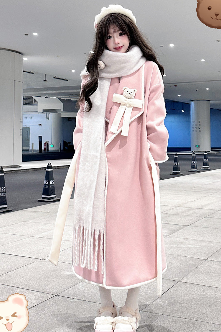 Cute Bear Bow-Adorned Sweet Lolita Long Coat in Two Colors