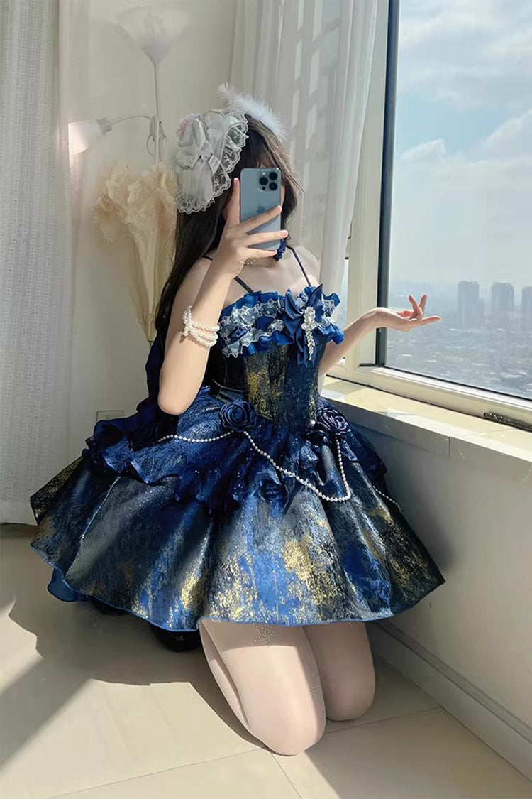 Halterneck Pearl-Adorned Ruffled Princess JSK Dress in 2 Colors - Cosmic Shimmer