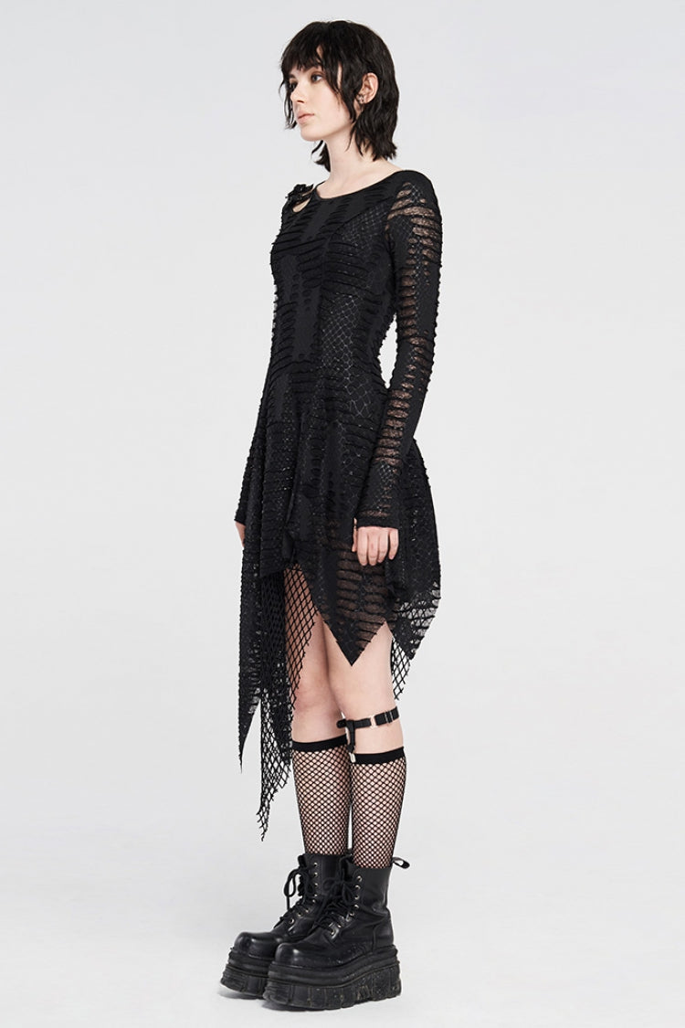 Black Cutout Irregular Ripped Gothic Dress