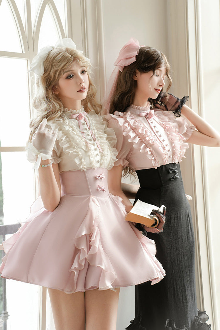 Miss Lola Stand Collar Lolita Dress with Ruffled Short Sleeves