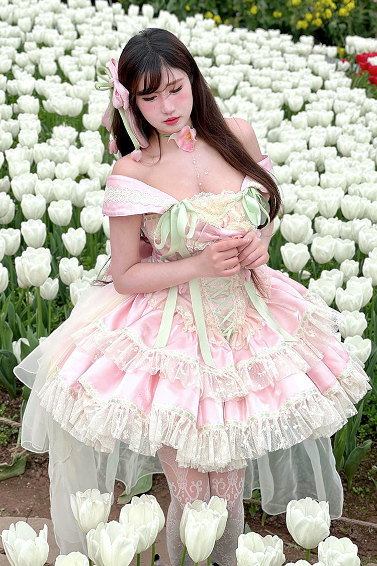Tulip Love Song Princess Dress with Boat Neck & Ruffles