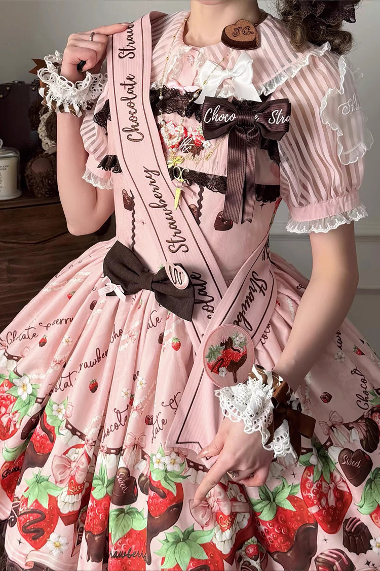 Blush Sleeveless Embroidered Bow Lace Lolita JSK - Strawberry Chocolate Lover