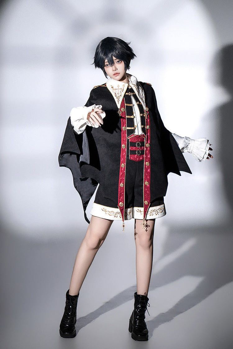 Noir Long Sleeve Embroidered Gothic Prince Handsome Set - Vampire Noble Court