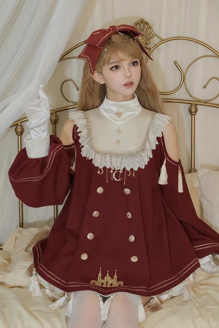Crimson Starry Night Long Sleeve Frill Embroidery Princess Sweet Lolita Dress Complete Set