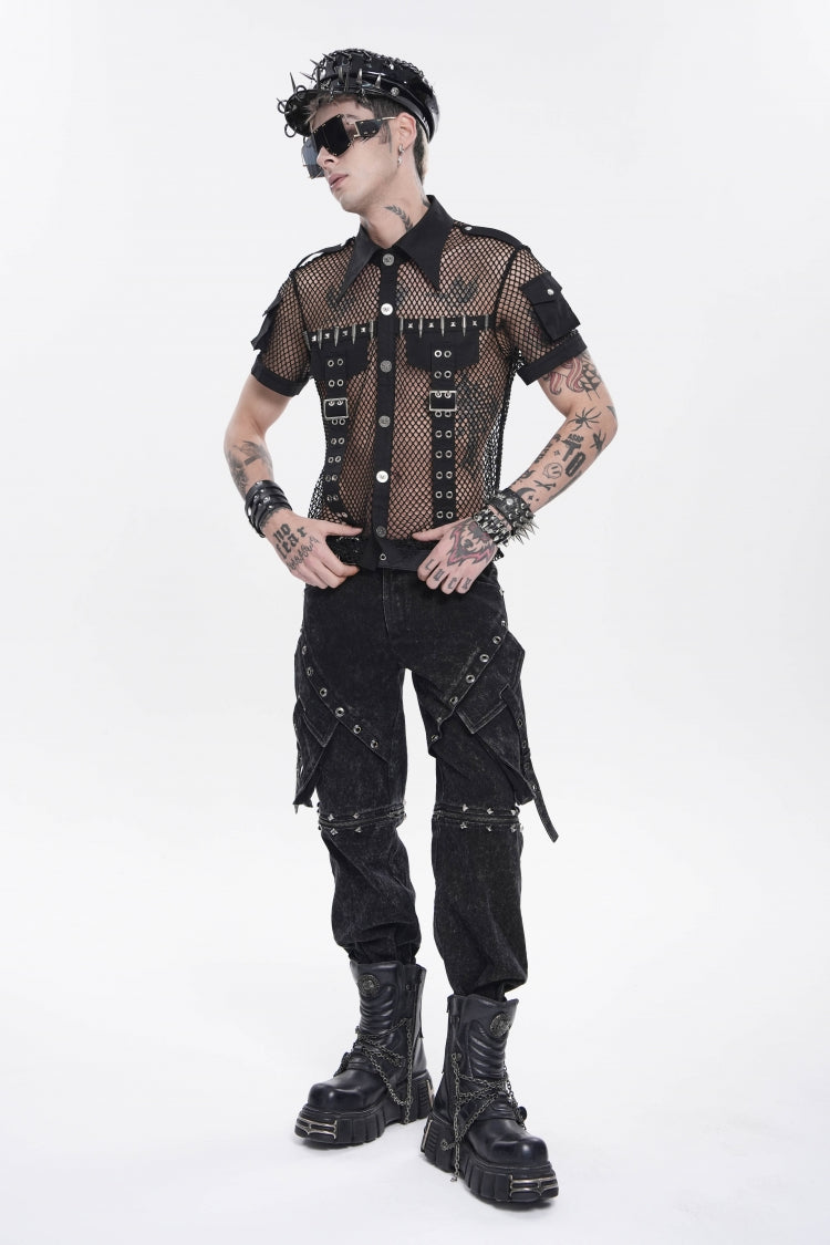 Noir Punk Pants with Pockets, Studs, and Eyelets