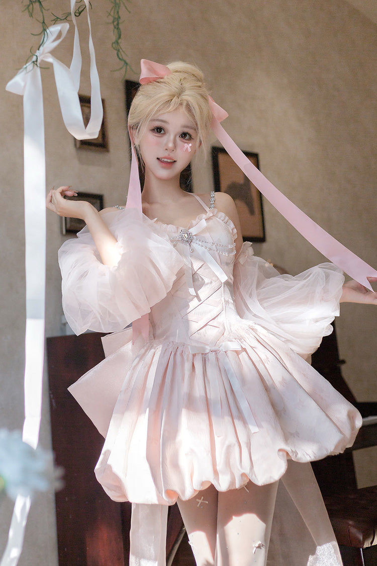 Blush Sleeveless Ruffle Bow Corset Sweet Tulip Jumper Set - The Runaway Princess