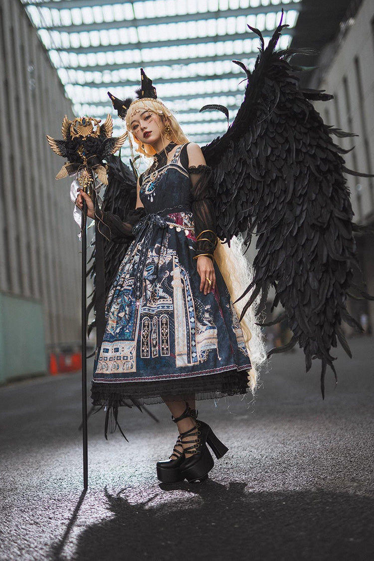 Egyptian Style Print Ruffle Gothic Lolita Dress