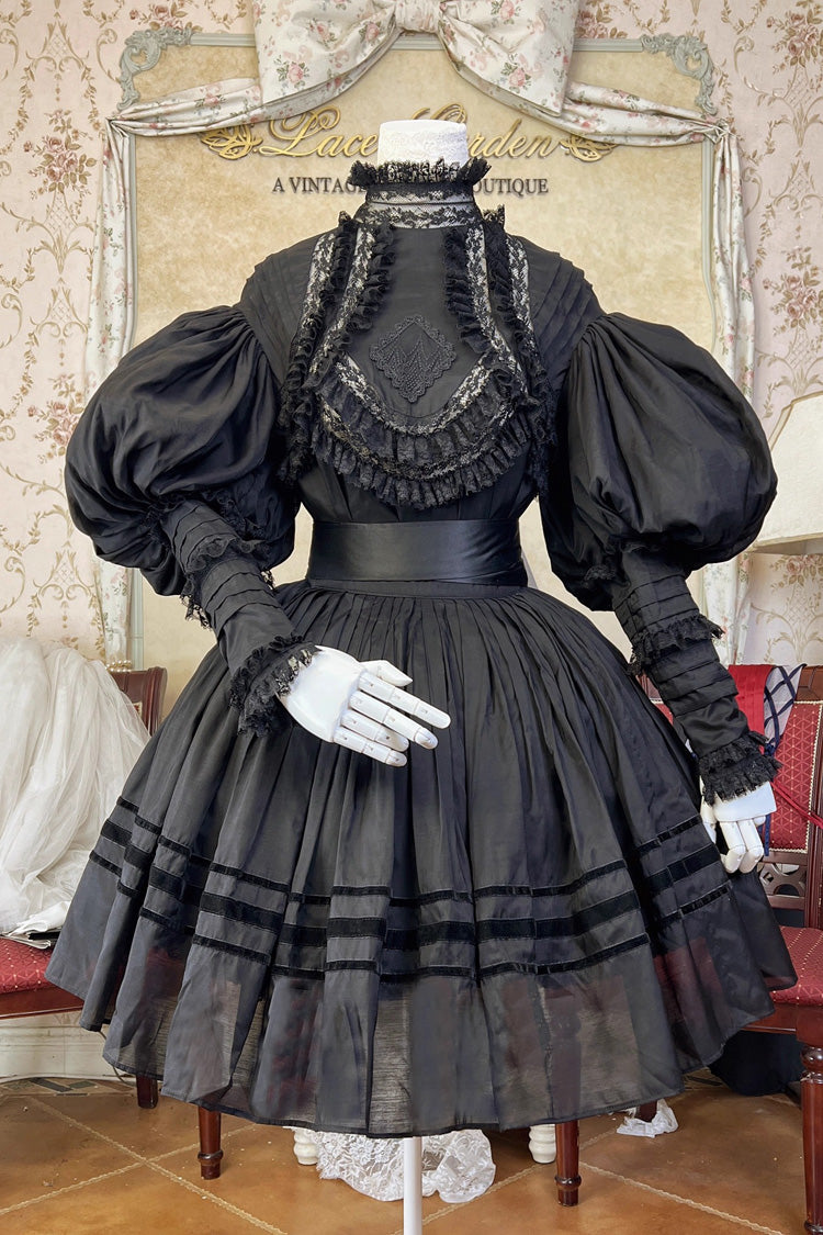 Classic Victorian Gothic Blouse with Puff Sleeves and Embroidery