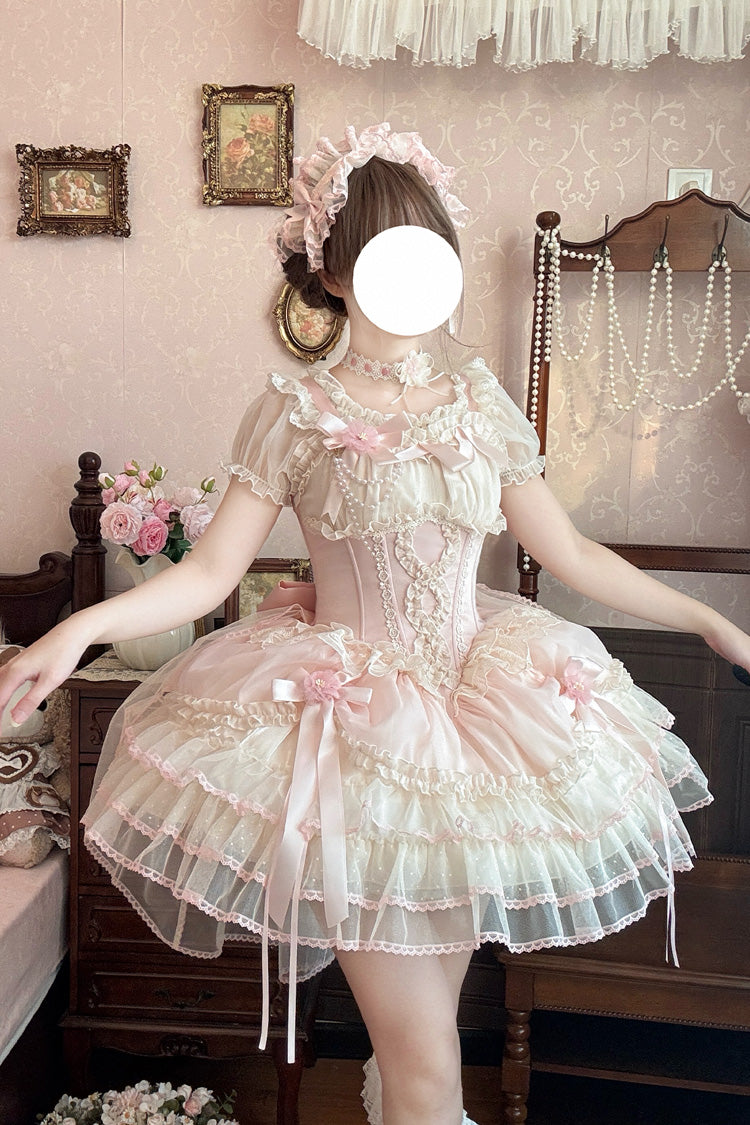 Flowing Light Gift Box Square Collar Sleeveless Layered Ruffle Bow Ballet Lolita JSK Dress