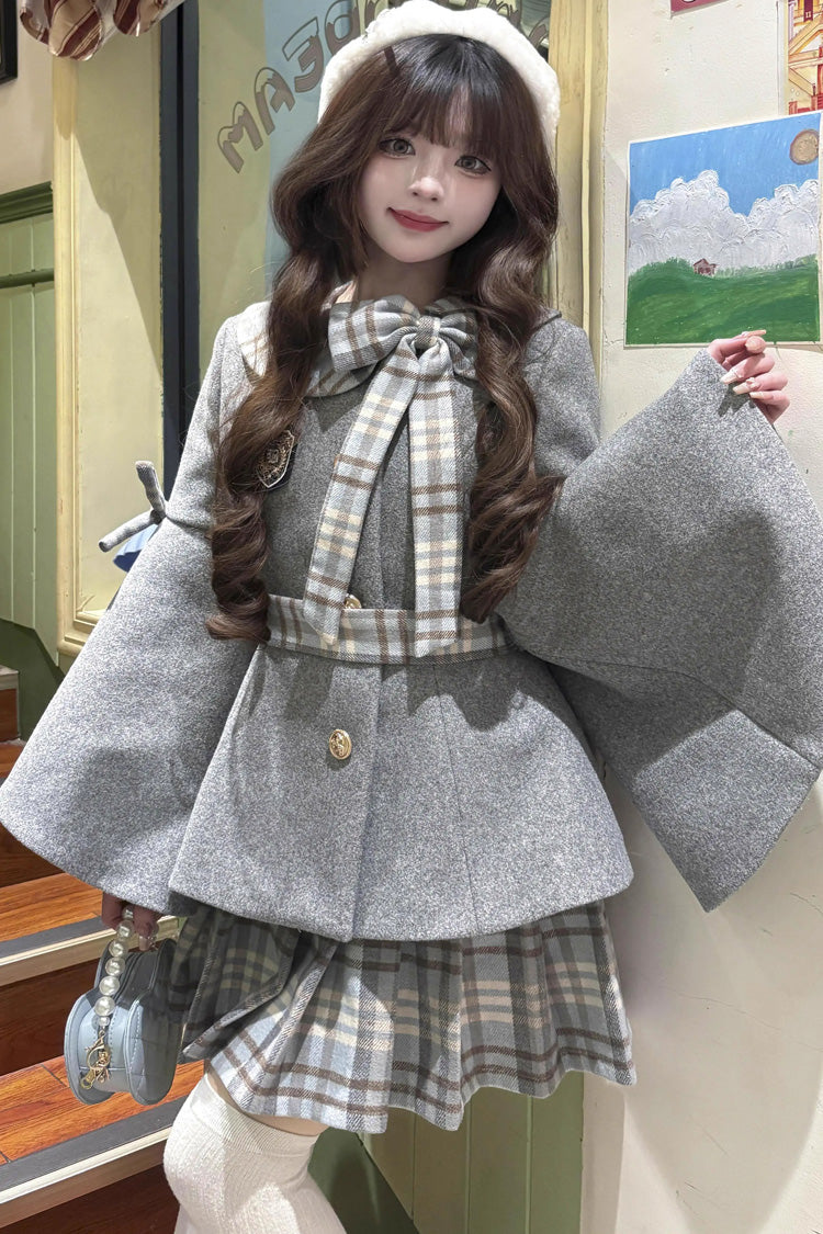 Trumpet-Sleeve Ruffled Bow Elegant Skirt Coat in 2 Colors - Chestnut Sea Salt