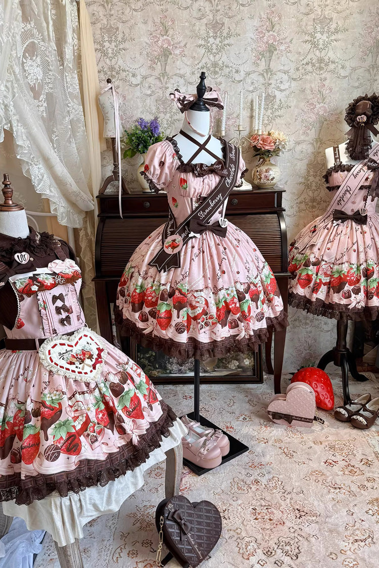 Blush Sleeveless Embroidered Bow Lace Lolita JSK - Strawberry Chocolate Lover