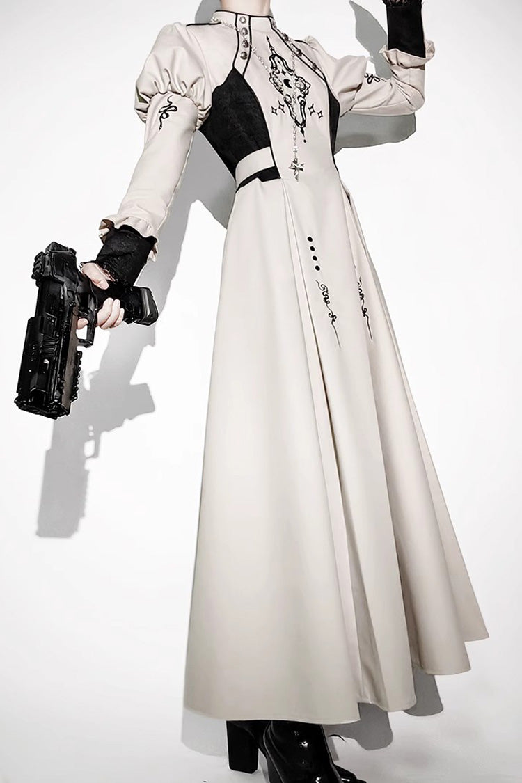 Ivory Moon Talisman Print Gothic Full-Length Gown