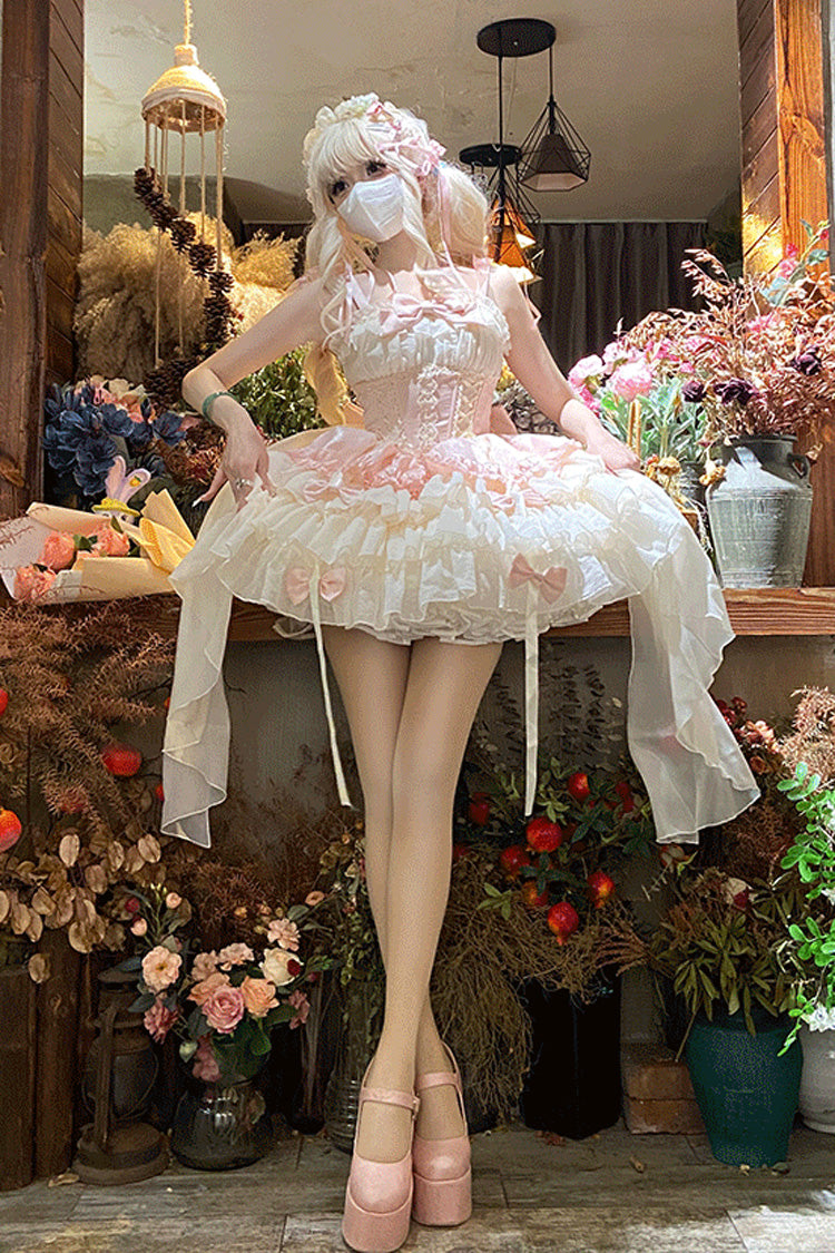 Pink Ballet Lolita JSK Dress with Multi-Layer Ruffles and Bow