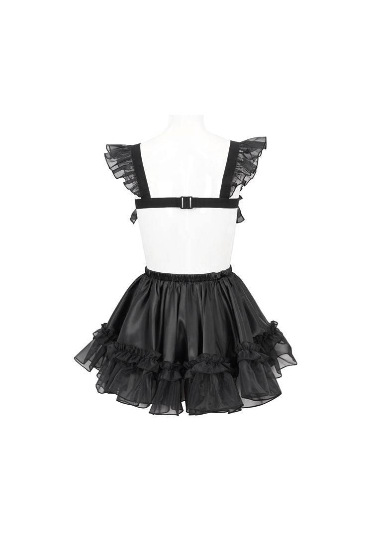Gothic Glossy Sheer Ruffled Stretch Sexy Maid Dress