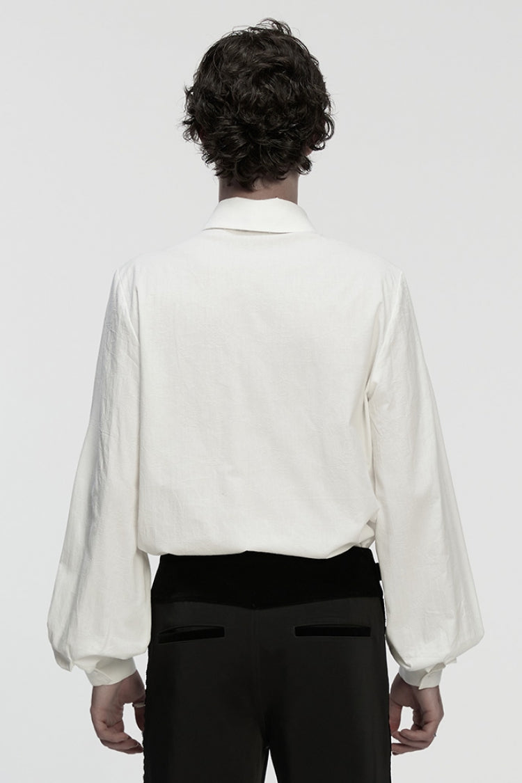Ivory Men's Gothic Blouse with Detachable Necktie and Puff Sleeves