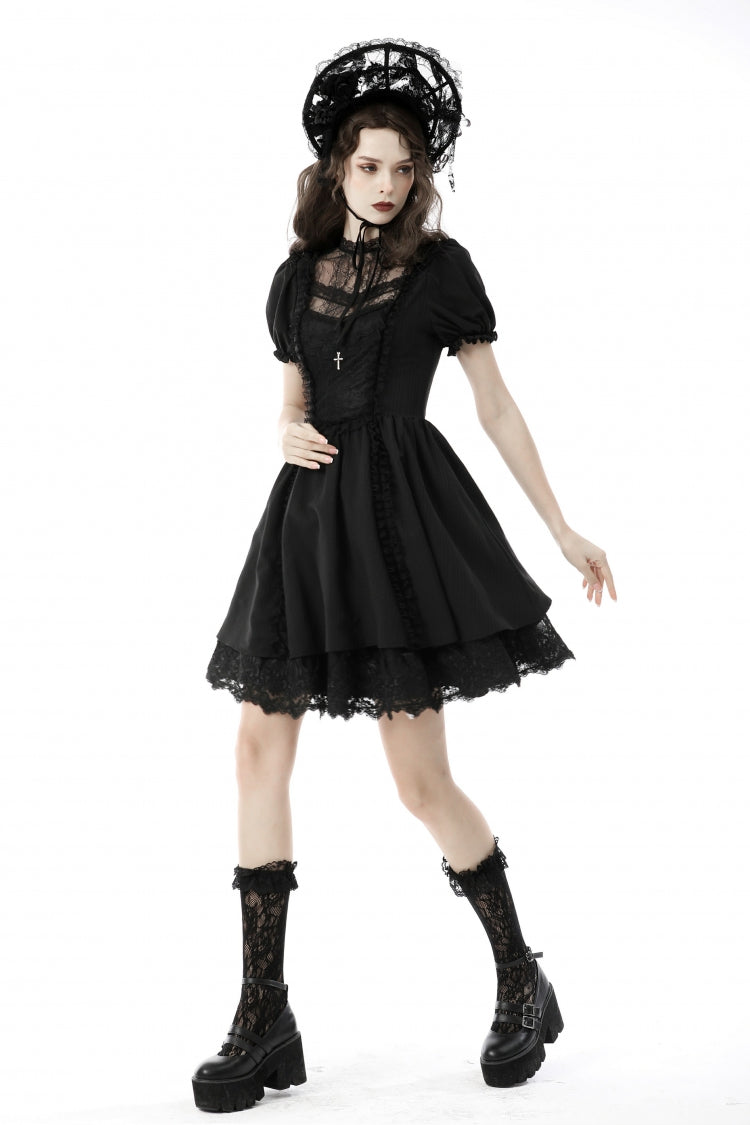 Lolita Doll Dress with Tulle and Puff Sleeves