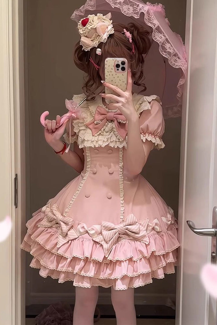 Striped Multi-Tier Ruffle Bow Princess Lolita Layered Dress