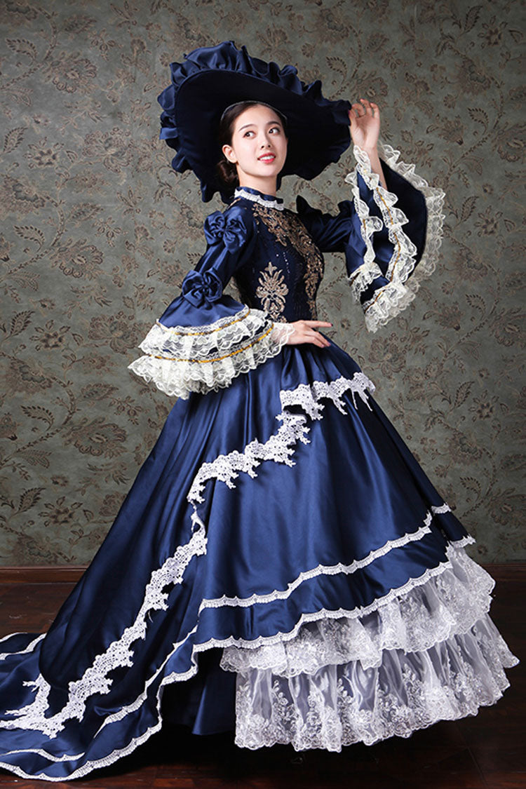 Lace Embroidery Victorian Gown - Multi-Layer Trumpet Sleeves