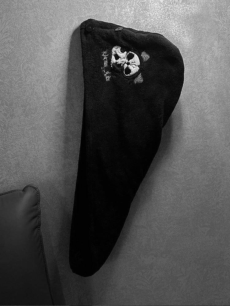 Gothic Hair White Wrap Drying and Grim Reaper Black Towel
