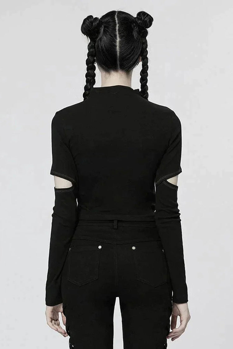 Stretch Punk T-Shirt with Chain Cutout and Turtleneck