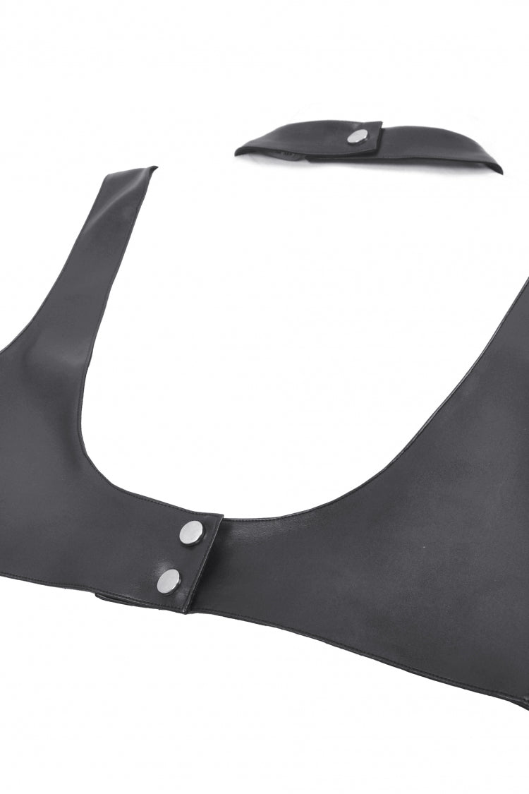 Ebony Studded Faux Leather Punk Corset Crop Top with Adjustable Clasps