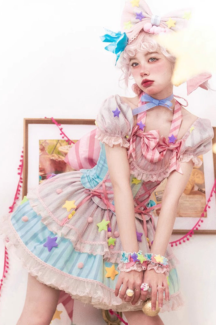 Pink Sugar Magic Printed Ruffle Bow Lace-Up Lolita Gown