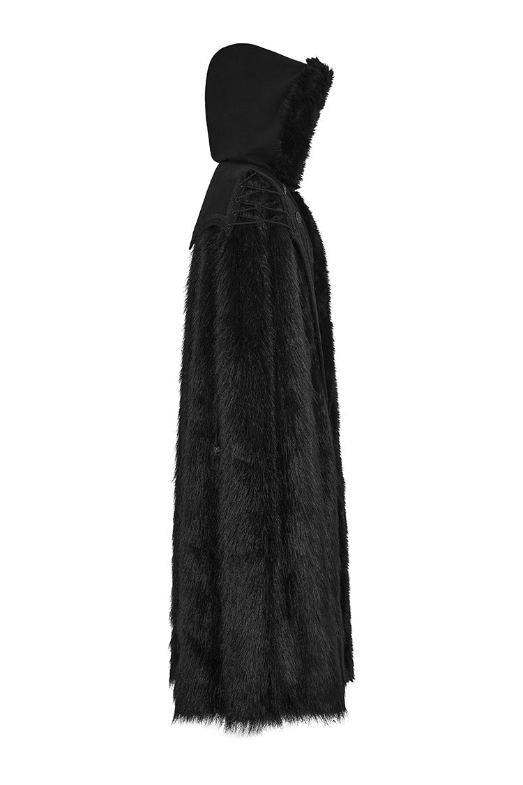 Men's Gothic Cloak with Hooded Long Fur Design