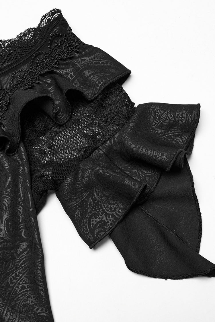 Jet Off-Shoulder Ruffle Sheer Gothic High-Low Prom Dress