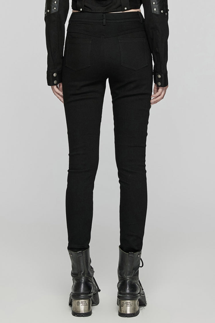 Punk Pants with Triangular Mesh and Buckle