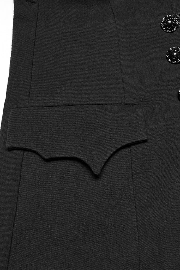 Men's Gothic Long Vest with Batlike Collar & Buckle Detail