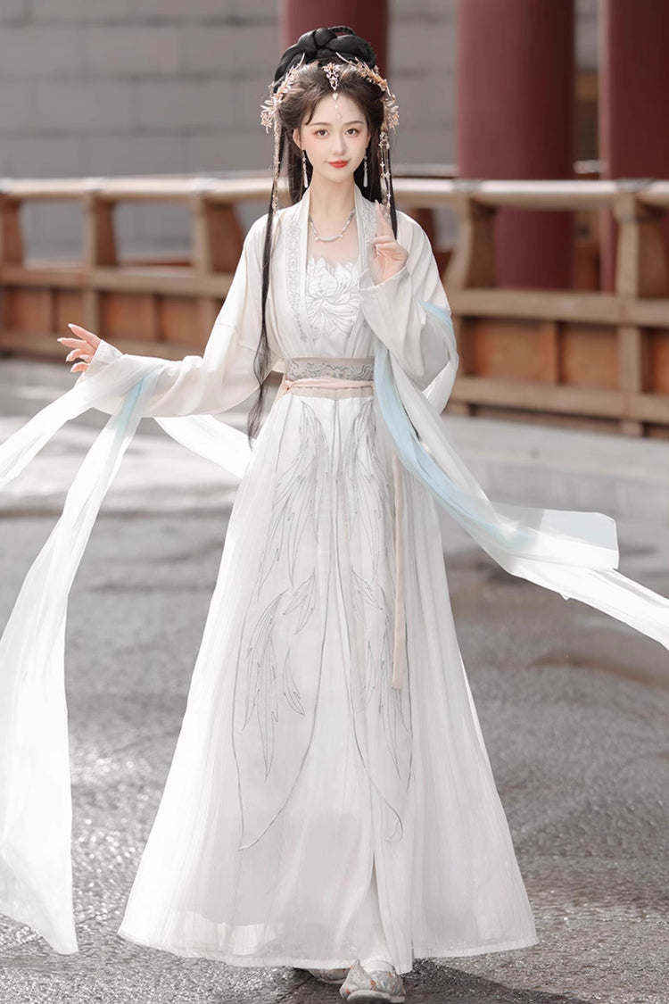 Ivory High-Waisted Jacquard Embroidered Hanfu Full Ensemble