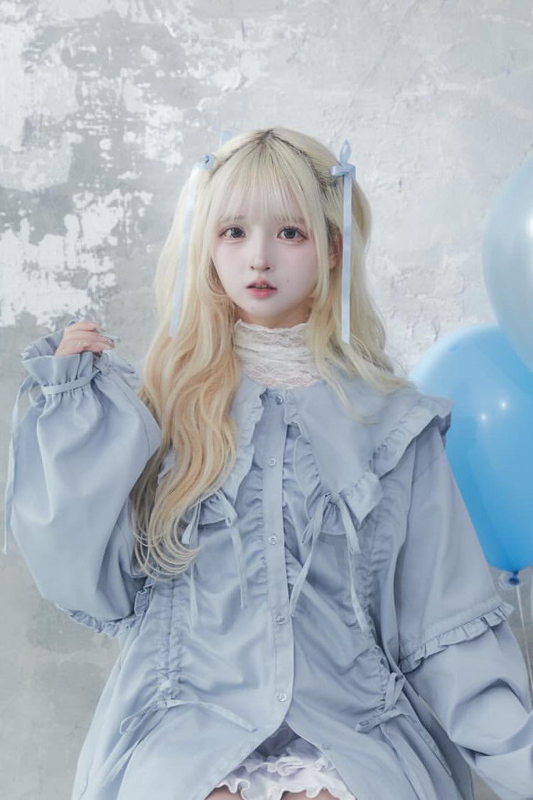 Doll Collar Long Sleeve Ruffled Bow Sweet Jirai Kei Blouse