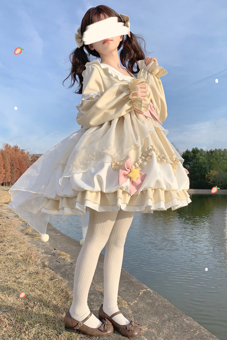 Pray Star Long Sleeve Double Ruffled Bowknot Lace Sweet Lolita Dress