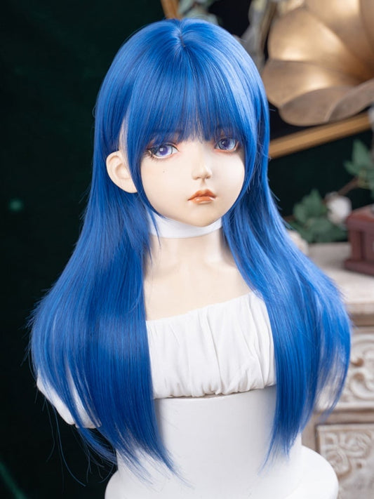 Bangs Length Straight 63CM Blue Full With Wig