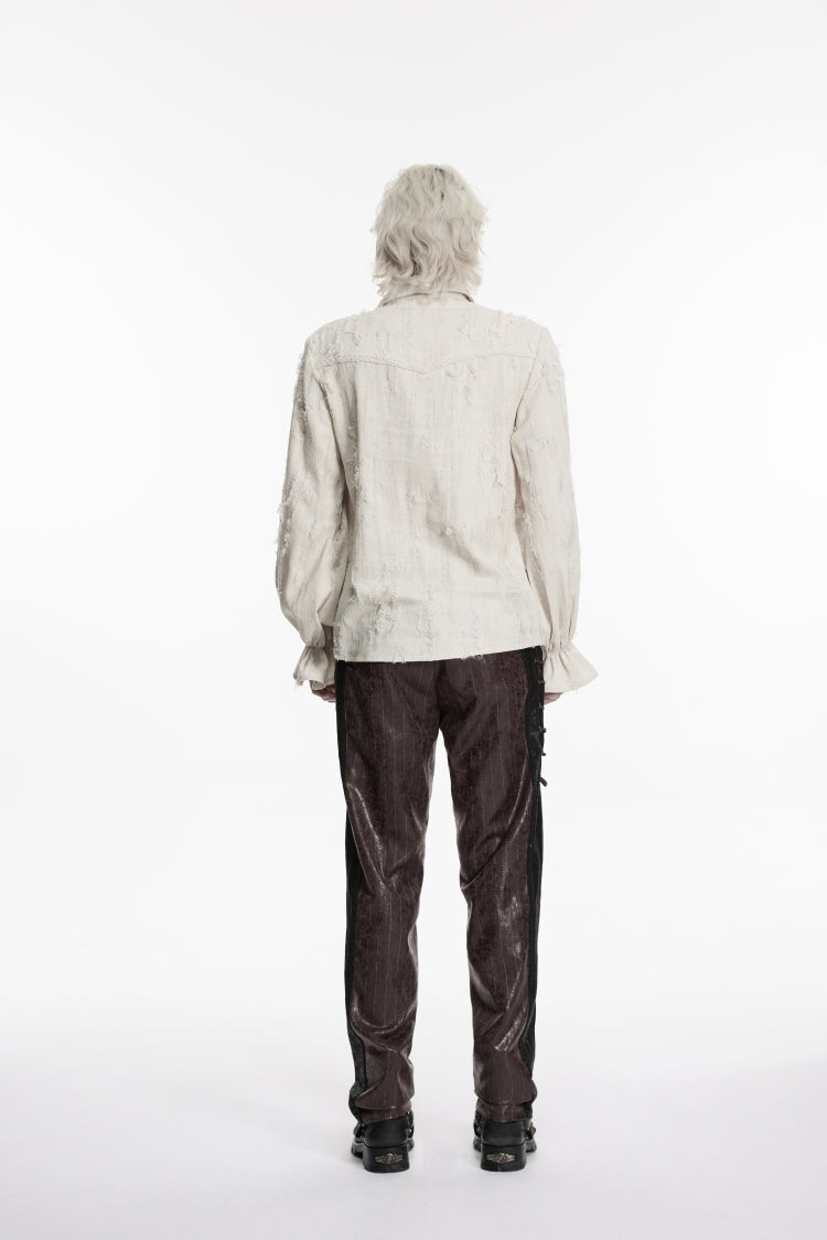 Ivory Gothic Shirt with Notched Collar and Lace-Up Front