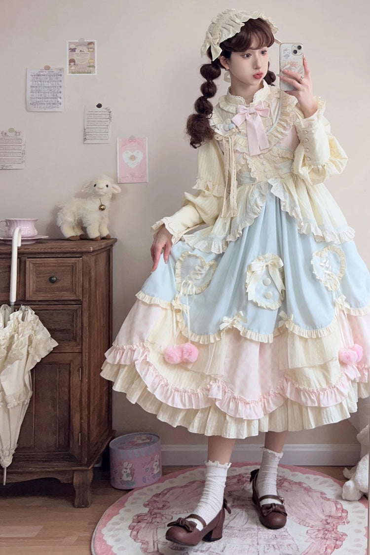 Sweet Lolita JSK Dress with Layered Ruffles and Bow