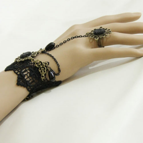 Festive Pearl Lace Gothic Ring Bracelet