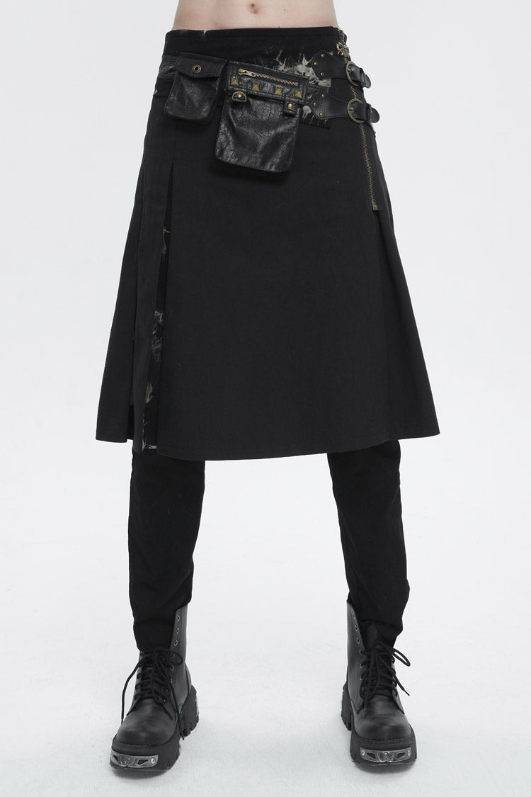 Patchwork Gothic Skirt with Waist Bag and Tie-Dye Details