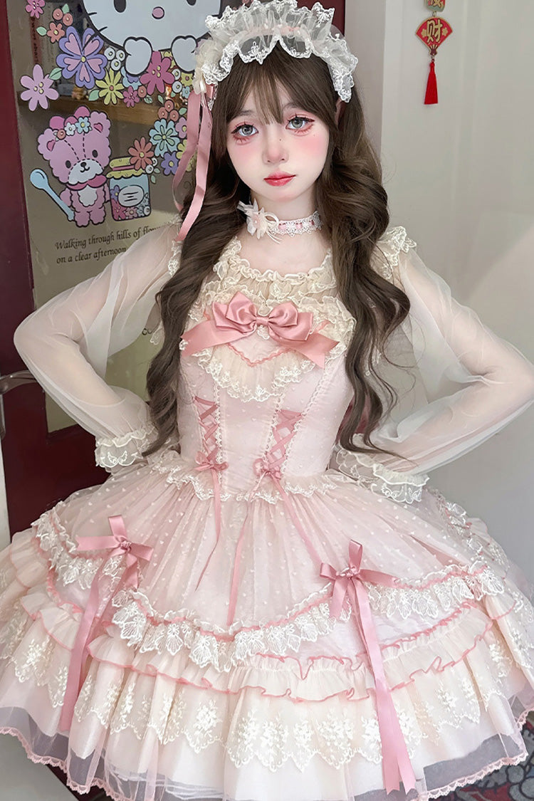 Magenta Sleeveless Ruffle Bow Lace Corset Sweet Jumper Dress - Candy House