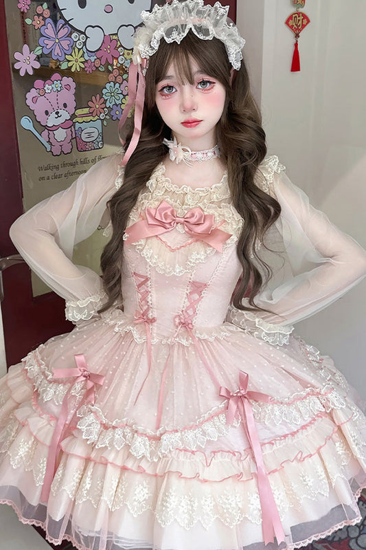 Magenta Sleeveless Ruffle Bow Lace Corset Sweet Jumper Dress - Candy House