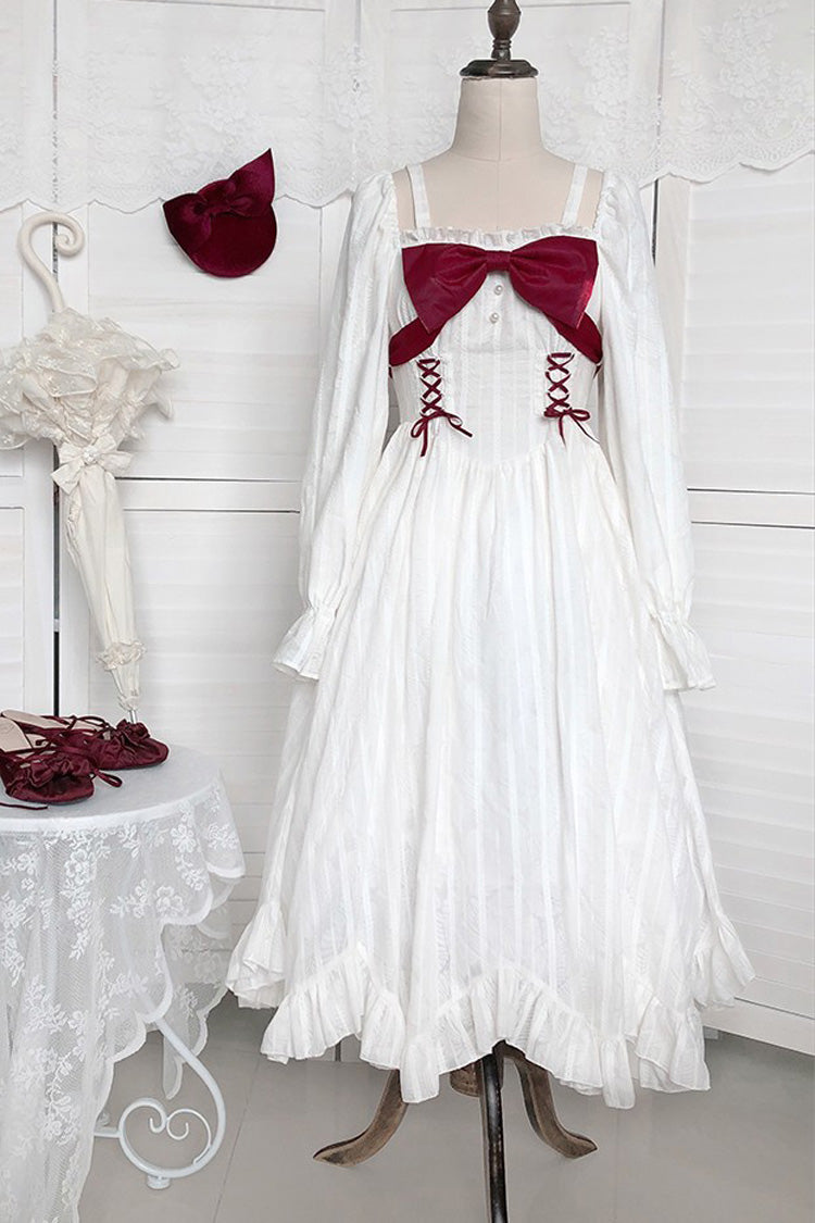 Ivory Boat Neck Ruffled Long-Sleeved Lolita Gown