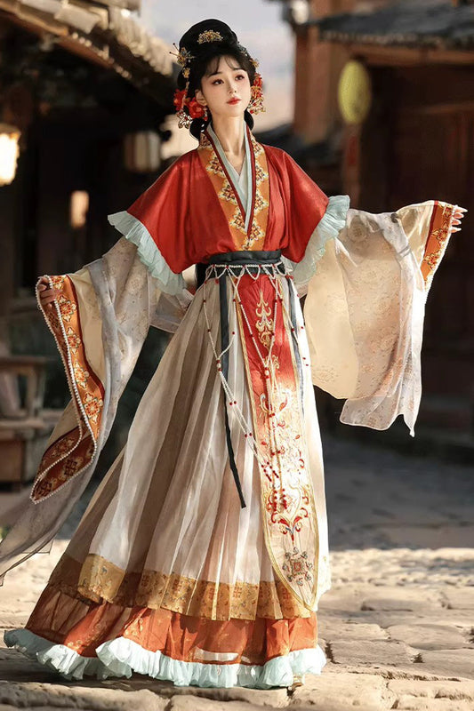 Classic Chinese Hanfu Dress Set with Embroidery in 2 Colors - Cloud-Clad Fairy